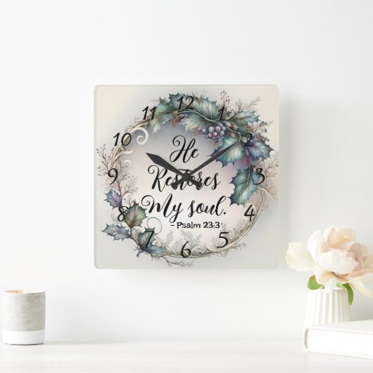 詩編23:3 スクエア壁時計 (ホーム)