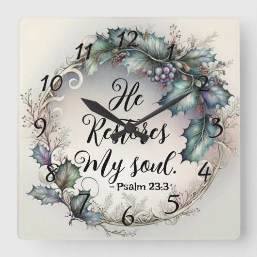 詩編23:3 スクエア壁時計 (正面)