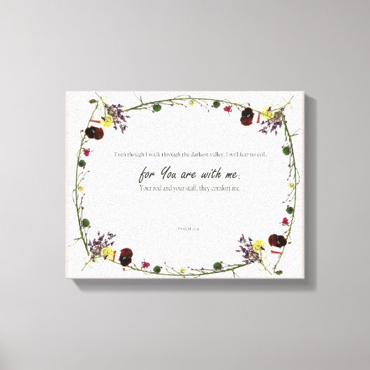 詩編23:4、フラワーピンク引き伸ばしキャンバス印刷 キャンバスプリント (正面)
