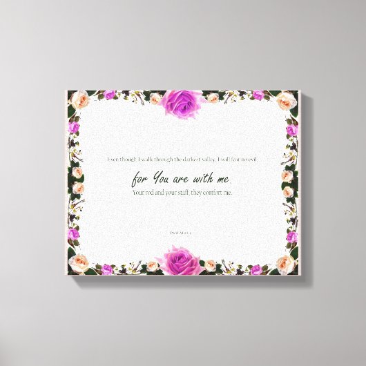 詩編23:4、フラワーピンク引き伸ばしキャンバス印刷 キャンバスプリント (正面)
