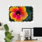 詩編27:4ハイビスカスオンホワイト ポスター (ホームオフィス)