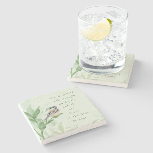 詩編31:25彼女は強さの聖なる書物、 経典で服を着ている ストーンコースター (横)