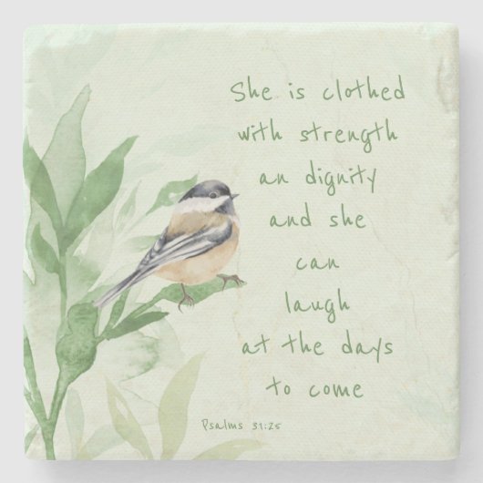 詩編31:25彼女は強さの聖なる書物、 経典で服を着ている ストーンコースター (正面)