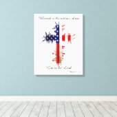 詩編33:12アメリカ国旗のクロス キャンバスプリント (インサイチュ (ウッドフロア))