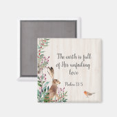 詩編33:5うさぎ、鳥、葉 マグネット (正面/裏面)