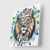 詩編46:10ライオン威厳のあるの感動的信仰 スクエア壁時計 (傾斜)