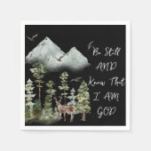 詩編46:10聖句ウォーターカラーウッドランド スタンダードカクテルナプキン (正面)