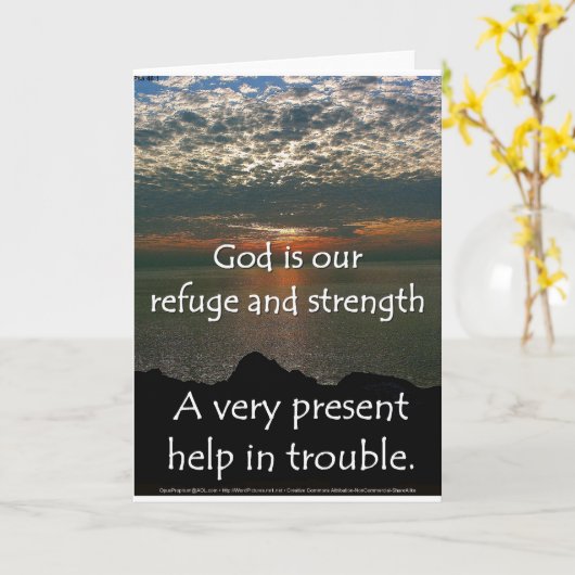 詩編46:1 – ミシガン湖の上の美しい日の出 カード (黄色い花)