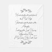 詩編91白黒ボタニカル葉クリスチャン フリースブランケット (正面)