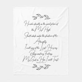 詩編91白黒ボタニカル葉クリスチャン フリースブランケット