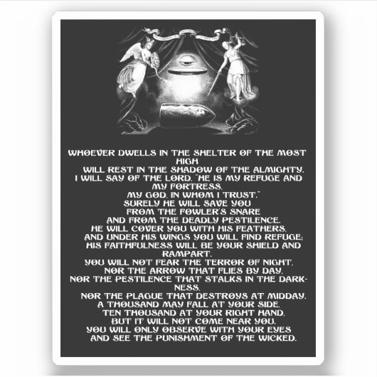 詩編91聖書引用文天使の宗教芸術 シール (正面)