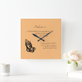 詩編91:1-2オレンジ スクエア壁時計 (ホーム)