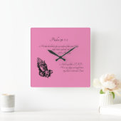 詩編91:1-2ピンク スクエア壁時計 (ホーム)