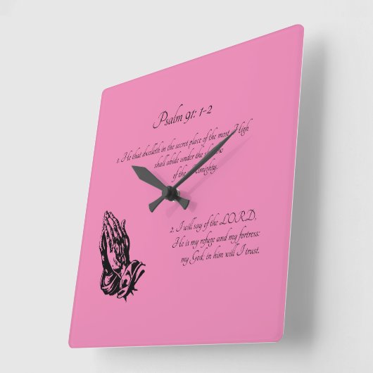 詩編91:1-2ピンク スクエア壁時計 (傾斜)