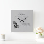 詩編91:1-2灰色 スクエア壁時計 (ホーム)