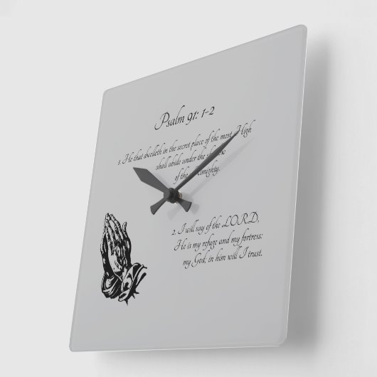 詩編91:1-2灰色 スクエア壁時計 (傾斜)