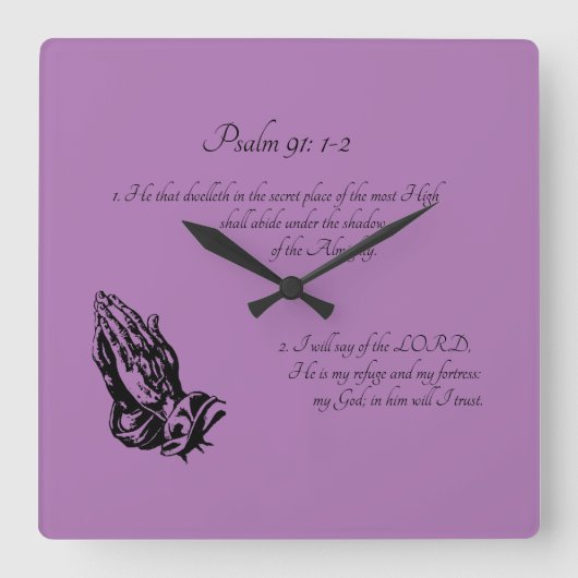 詩編91:1-2紫 スクエア壁時計 (正面)