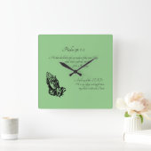 詩編91:1-2緑 スクエア壁時計 (ホーム)