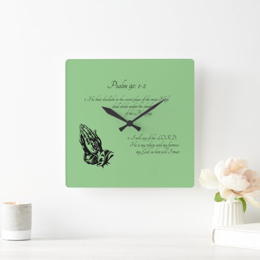 詩編91:1-2緑 スクエア壁時計 (ホーム)