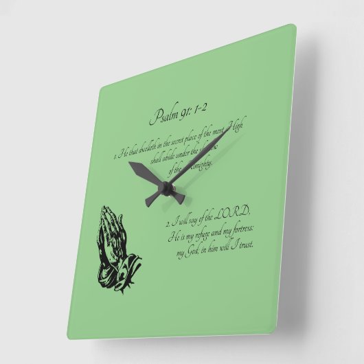 詩編91:1-2緑 スクエア壁時計 (傾斜)
