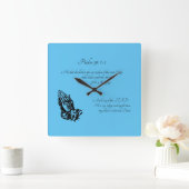 詩編91:1-2青 スクエア壁時計 (ホーム)