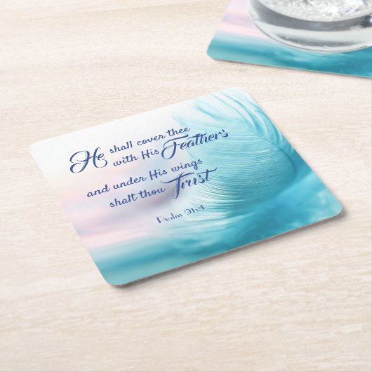 詩編91:4キングジェームズスクエアコースター スクエアペーパーコースター (アングル)