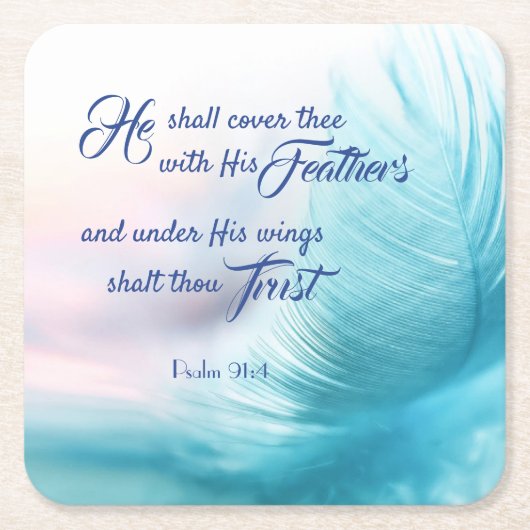 詩編91:4キングジェームズスクエアコースター スクエアペーパーコースター (正面)