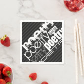 詩;黒と濃いグレーのストライプ スタンダードカクテルナプキン (インサイチュ)