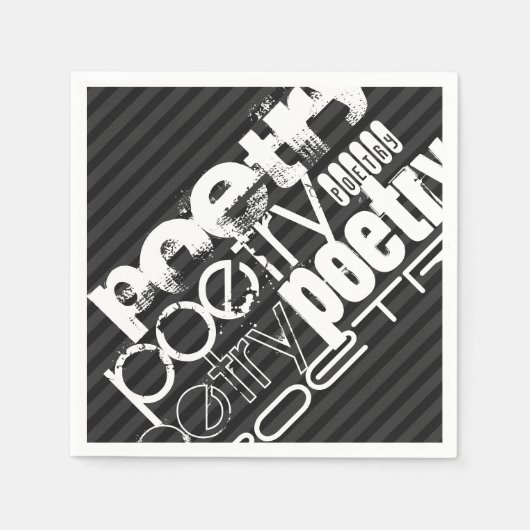 詩;黒と濃いグレーのストライプ スタンダードカクテルナプキン (正面)