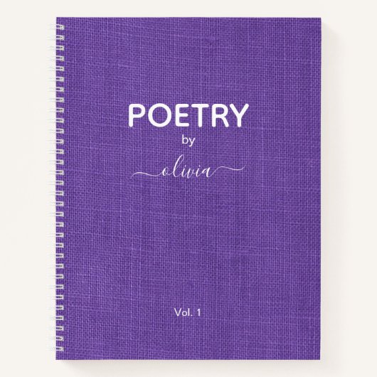 詩by名前をカスタムするパープルリネン写真 ノートブック (正面)
