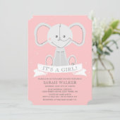 詰まったな象のピンクそれは女の子です! ベビーシャワー 招待状 (スタンド正面)