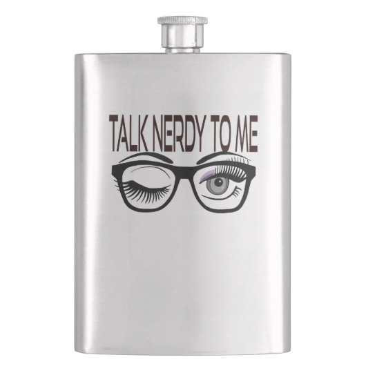 話しオタク私にギーク眼鏡ウィンキングアイパープル フラスク (正面)
