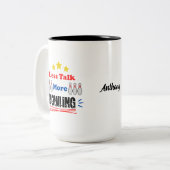 話し合いの減少ボーリングおもしろいトレンディー ツートーンマグカップ (正面左)