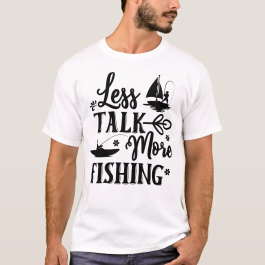 話す回数を減らす魚釣り Tシャツ (正面)