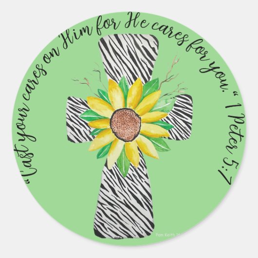 話Jesus Zebra Print Cross ラウンドシール (正面)