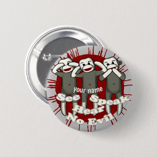 話No Evil Sock Monkeysボタン 缶バッジ (正面&裏面)
