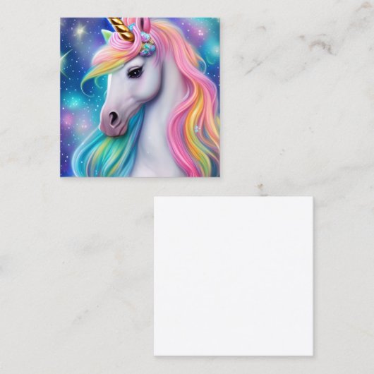 詳しいお洒落ファンタジーかわいいかわいいユニコーン スクエア名刺 (正面/裏面)