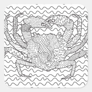 詳しい海のカニの落書き スクエアシール