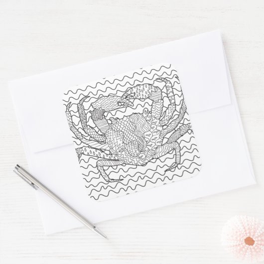 詳しい海のカニの落書き スクエアシール (封筒)