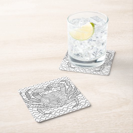 詳しい海のカニの落書き スクエアペーパーコースター (インサイチュ)