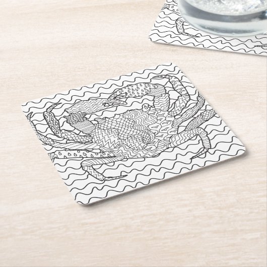 詳しい海のカニの落書き スクエアペーパーコースター (アングル)