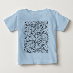 詳しい花パターン落書き ベビーTシャツ