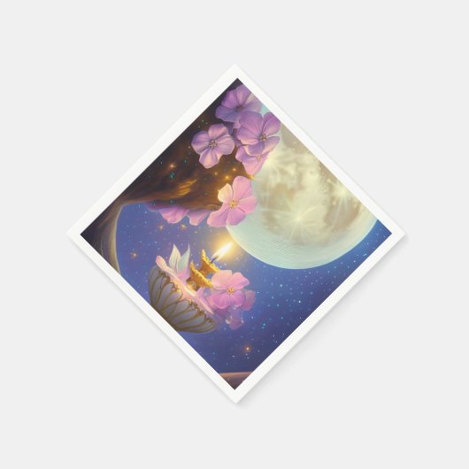 詳細お洒落ファンタジームーンフラワー スタンダードカクテルナプキン (角)