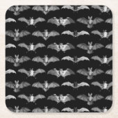 詳細こうもり種イラストパターンブラック スクエアペーパーコースター (正面)