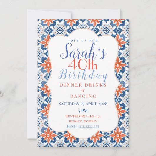 詳細なかわいらしタイルデザイン 招待状 (正面)