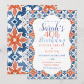 詳細なかわいらしタイルデザイン 招待状 (正面/裏面)