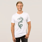 「詳細なアジアンドラゴンの線画 - 神話の生き物" トライブレンドTシャツ (正面全面)