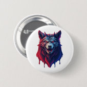詳細なイラストレーション顔邪悪な忍者ウルフプレミ 缶バッジ (正面&裏面)