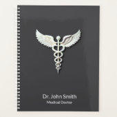 詳細なクリーンな白カドゥセウス医用アントラサイト プランナー手帳 (正面)