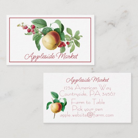 詳細なリンゴとベリーの茎 名刺 (正面/裏面)